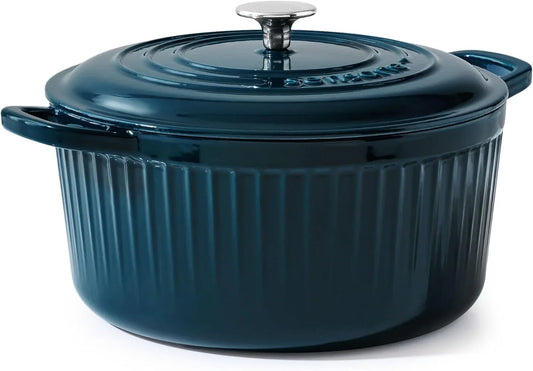 Enameled Cast Iron Dutch Oven Pot with Lid 6.5 Quart Heavy-Duty round Dual Handles Kitchen Pot with Cotton Potholders & Silicone Trivet, Pot for Bread Baking, Stews, Braising, Roasting, Oven Safe up to 500°F, Emerald Green