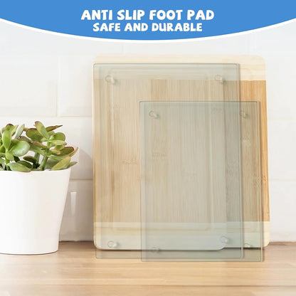 Tempered Glass Cutting Board for Kitchen, Clear Glass Board for Countertop, Heat Resistant, with Non-Slip Feet, 12X16" & 12X8" 2 Pcs Clear