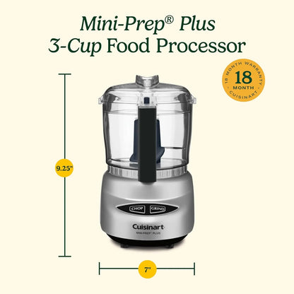 Mini-Prep plus Food Processor, 24-Ounce Mini Food Processor to Chop Herbs, Vegetables, and Hard Cheese, 24-Ounce Work Bowl, Reversible Stainless Steel Blade, DLC-2ABC, Brushed Chrome