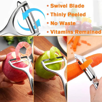 Vegetable Peeler, Potato Peelers for Kitchen Stainless Steel Multi-Function Set Fruit Peeler for Kitchen and Household Tools Y & I Shape Swivel Blades with 2 Orange Citrus Peelers
