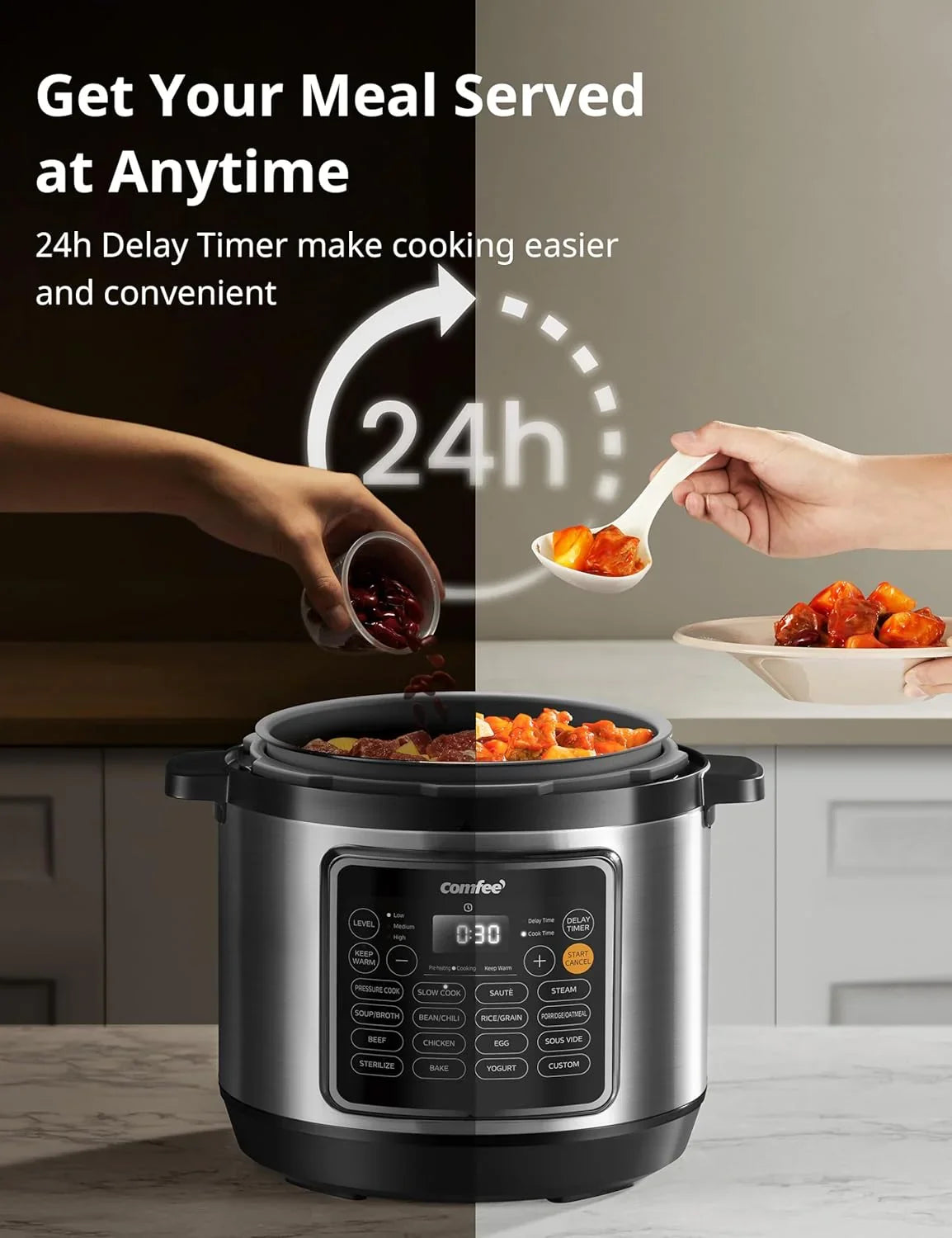 COMFEE’ Pressure Cooker 8 Quart with 16 Cooking Functions, Olla De Presion Non-Stick Pot Yogurt Maker Rice Cooker Slow Cooker Sauté Steamer, Healthy Ceramic Inner Pot