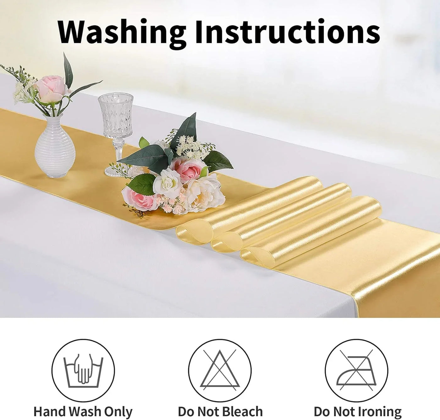 5-Pack Satin Table Runner Light Gold 12 X 108 Inches Long, Table Runners for Wedding, Birthday Parties, Banquets Decorations（5 Pack, 12X108 Inch, Light Gold）