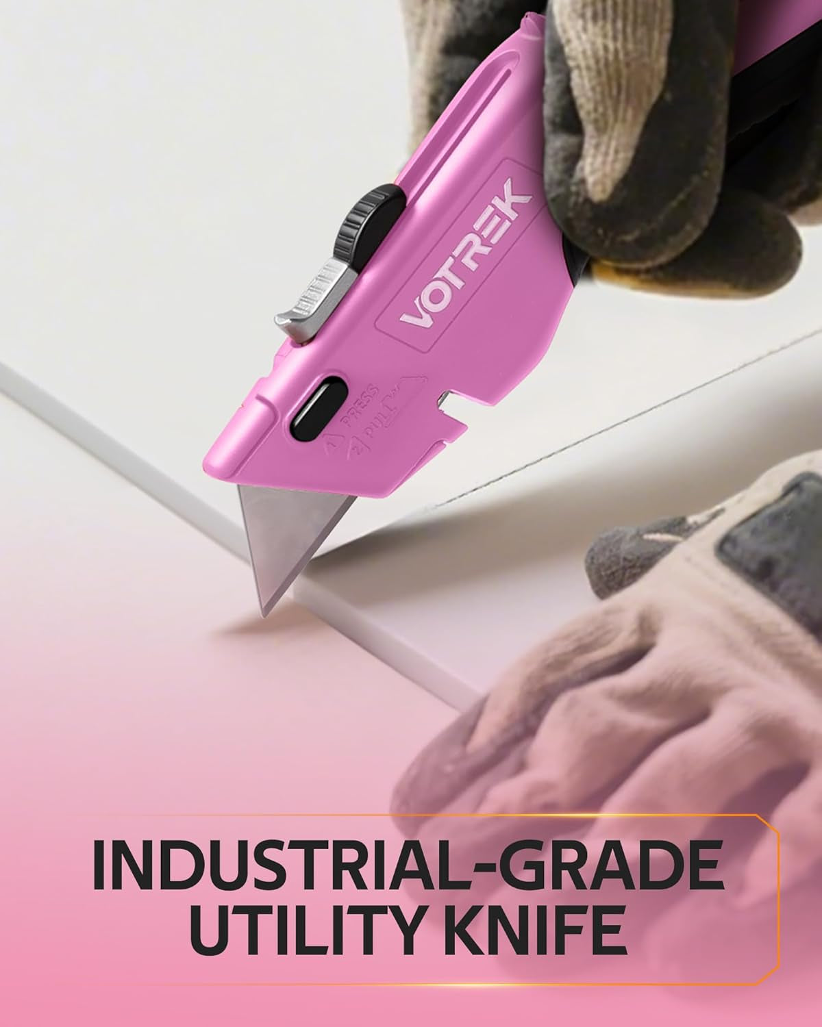 ® Box Cutter Utility Knife, 2-In-1 Safety Retractable Box Cutter for Women, Quick Change Razor Knife for Home, Office & DIY, Blade Storage Design, with Extra Sharp Razor & Hook Blades (Pink)