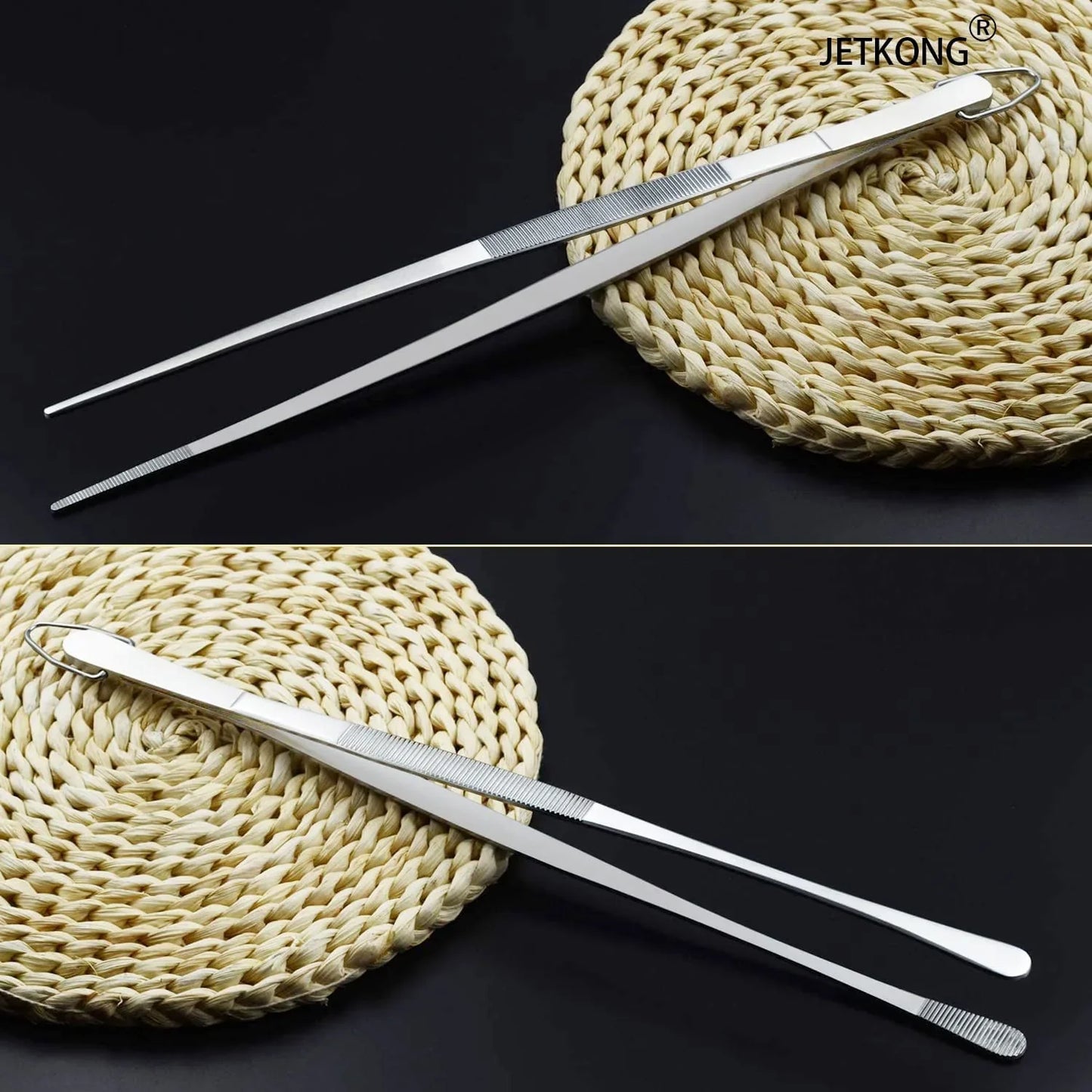2 Pcs 12-Inch Kitchen Tweezers Fine Tweezer Tongs, Extra-Long Stainless Steel Cooking Tweezers (Silver)