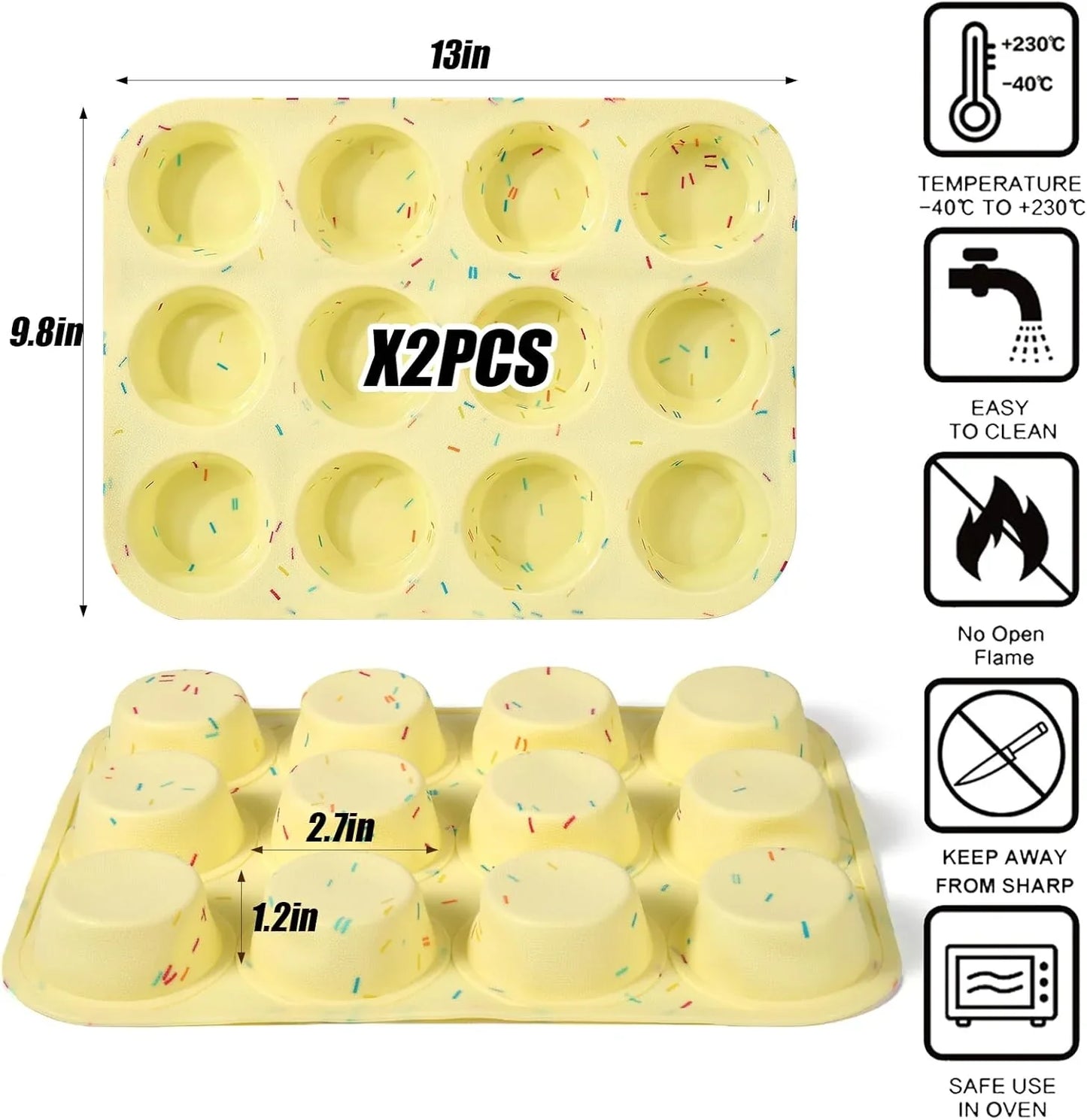 Silicone Egg Bite Molds, 2Pack 12-Cavity Muffin Pan for Baking, Tarts, Nonstick Cupcake Pan