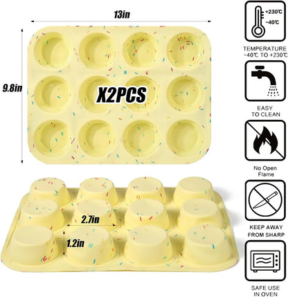 Silicone Egg Bite Molds, 2Pack 12-Cavity Muffin Pan for Baking, Tarts, Nonstick Cupcake Pan