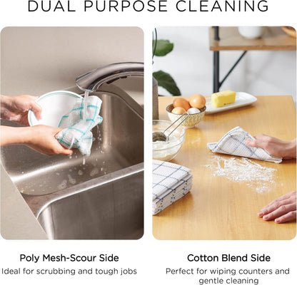 Scrubber Dishcloths Collection Windowpane Dishrag Set, 12X12, White/Stone Stripe, 6 Piece