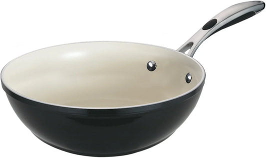 Ceramica Deluxe 11-Inch Wok, Ceramic Non Stick Sitr Fry Pan, Oven-Safe, Metallic Black