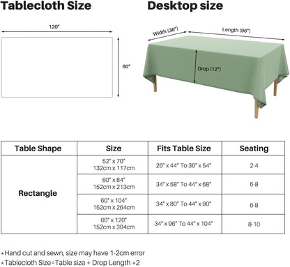 Textured Linen Table Cloth for Rectangle Tables - Sage Green Tablecloths Rectangular Waterproof Wrinkle Free Wipeable Dining Table Cover for Spring Easter Decor Wedding Birthday, 52 X 70 Inch