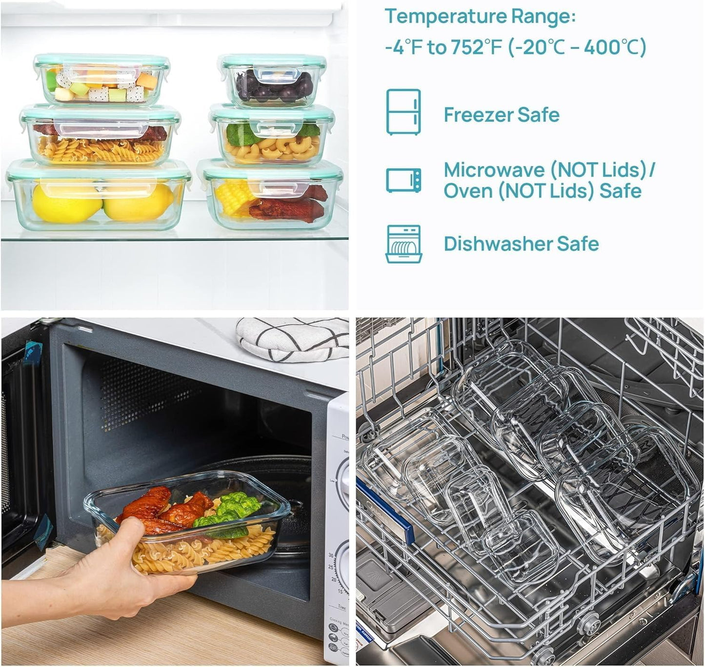 8 Pack Glass Food Storage Containers with Airtight Lids, Glass Meal Prep Containers, Lunch Office Meal for Microwave, Oven, Freezer and Dishwasher, BPA Free