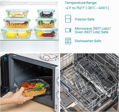8 Pack Glass Food Storage Containers with Airtight Lids, Glass Meal Prep Containers, Lunch Office Meal for Microwave, Oven, Freezer and Dishwasher, BPA Free