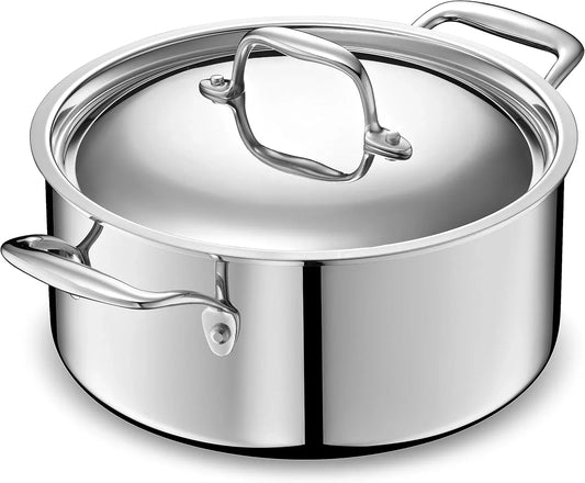 5-Ply Stainless Steel 5-Quart Dutch Oven with Lid - Induction Compatible, Oven Safe 800°F - Non-Toxic, No Coatings - Even Heating, Won'T Warp - Built to Last Generations