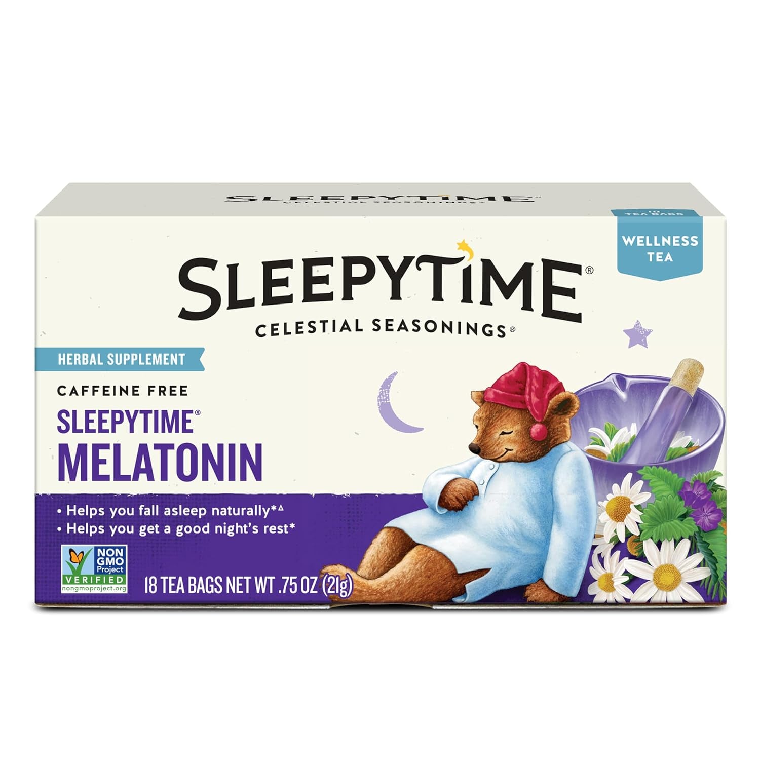 Sleepytime Tea plus Melatonin, Caffeine Free,  Herbal Tea, 18 Bag Box