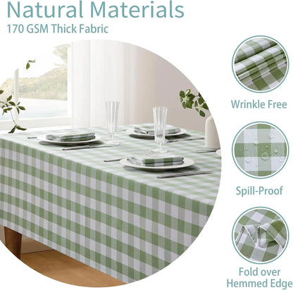 Checkered Tablecloth Rectangle Waterproof Gingham Table Cloth Washable Buffalo Plaid Table Cover Wrinkle Free for Kitchen, Dining and Outdoor Picnic, 60 X 120 Inch, Sage Green and White