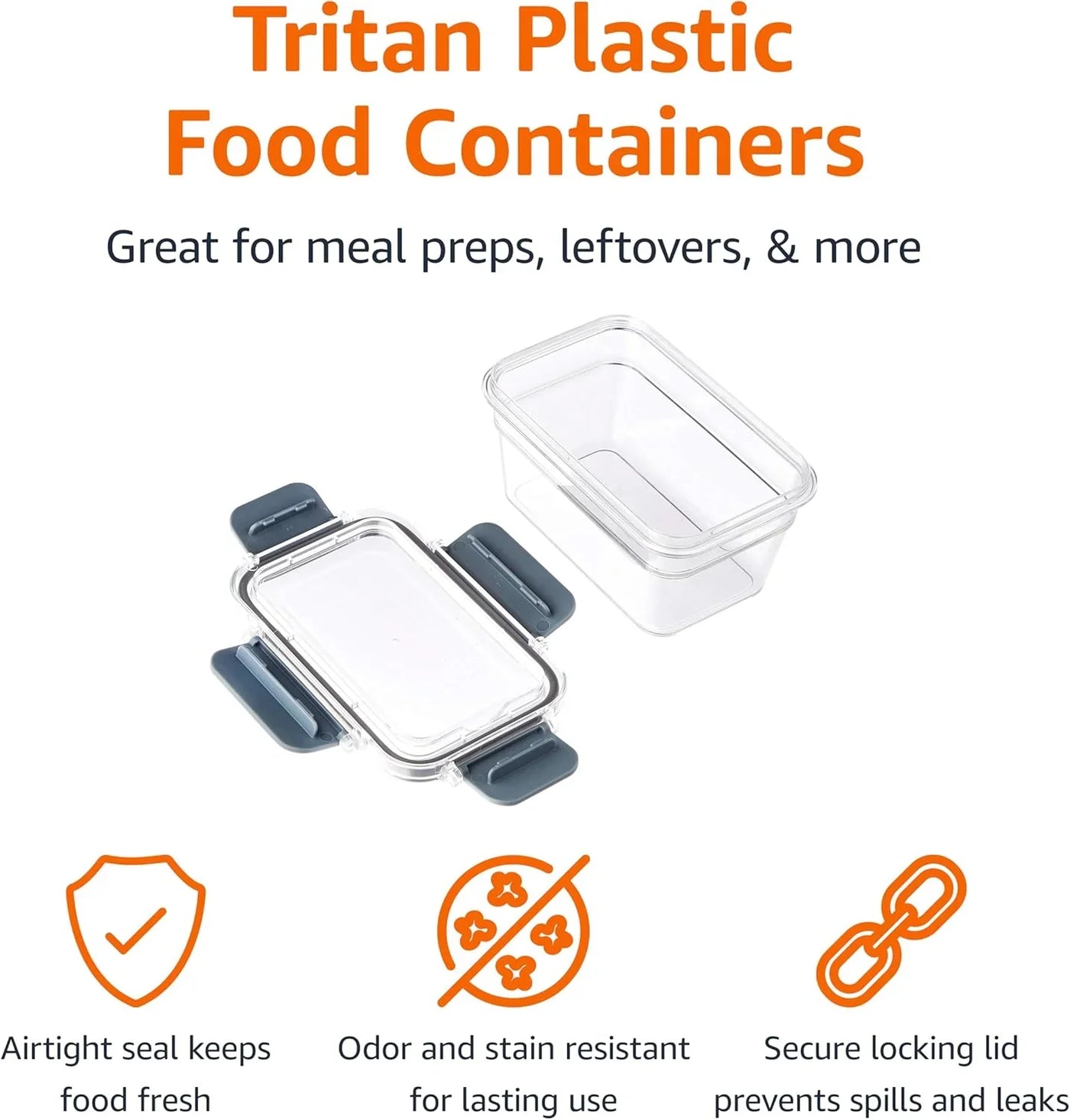 Tritan Plastic Food Storage Containers with Airtight Locking Lids, 11 Containers, Clear, 22-Piece Set