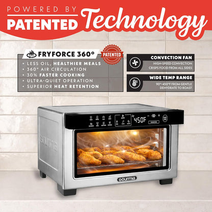 Toaster Oven Digital Air Fryer - Convection Mode with 4 Slice Capacity, 3 Rack Positions, 12 Presets, Toast, Bagel, Bake, Roast, Broil, Dehydrate, Popcorn, Fits 9" Pizza, Stainless Steel