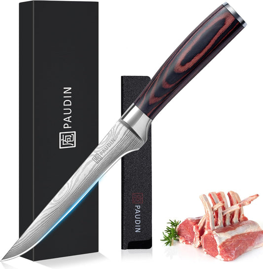Boning Knife 6 Inch, Super Sharp Fillet Knife, German High Carbon Stainless Steel Deboning Knives, Professional Boning Knives for Meat Poultry Chicken, Pakkawood Handle with Gift Box
