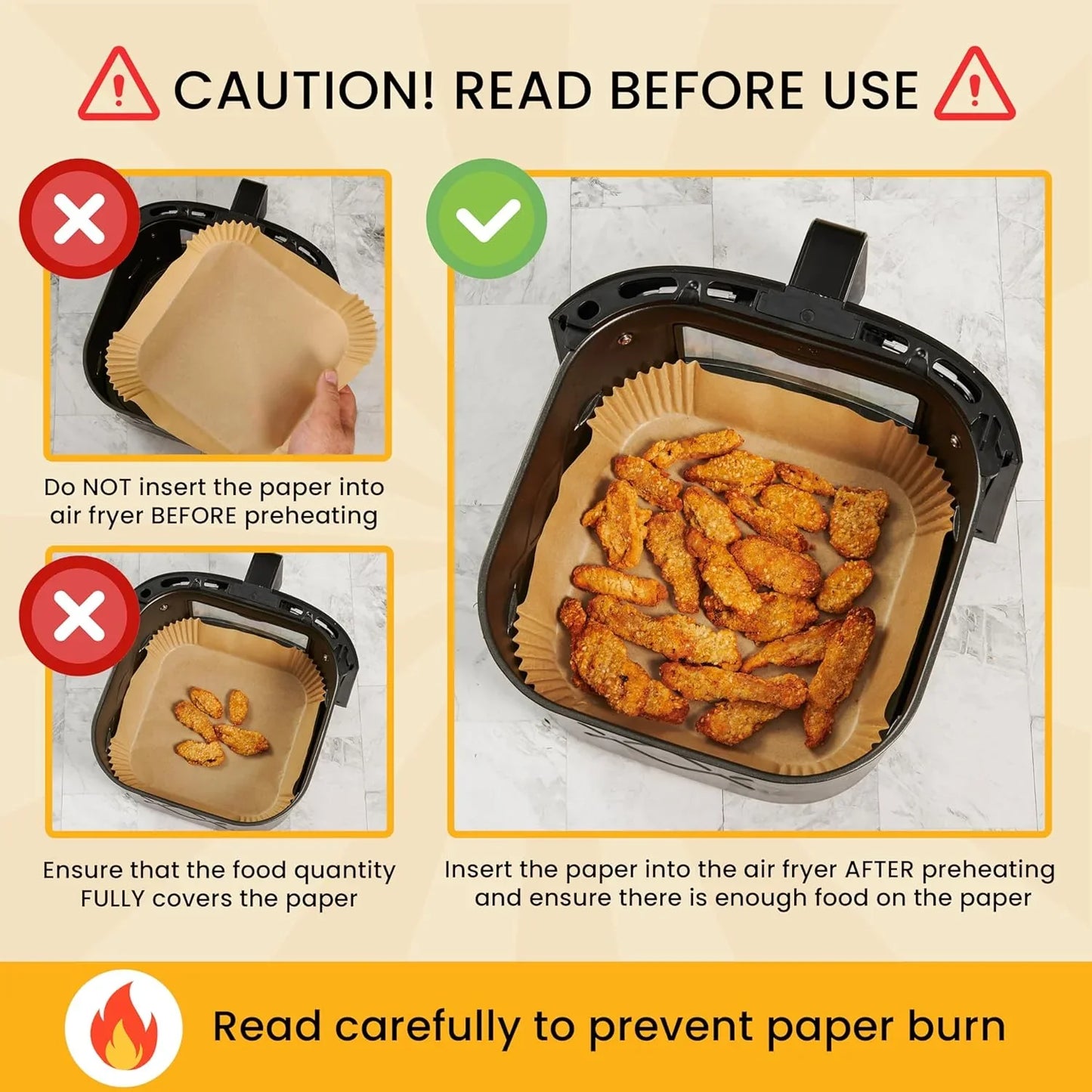 Air Fryer Paper Liners, 125Pcs Air Fryer Disposable Liners, Non-Stick and Oil Proof for Easy Cleanup, 8” Square for 5-8 Qt Basket by