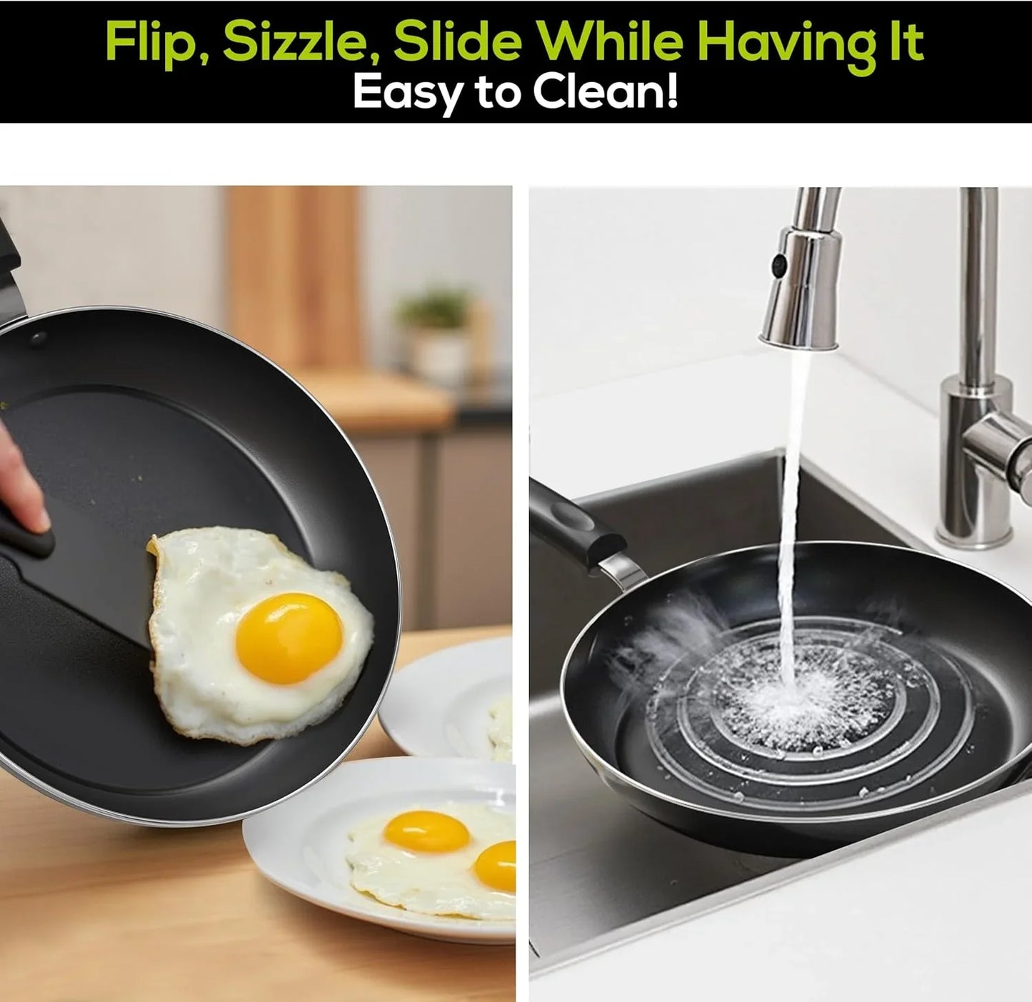 Nonstick Cookware 3 Piece Omelette Pan Skillet Set, Nonstick Frying Pans with Induction Bottom, 8, 9.5 & 11 Inches Frying Pans with Bakelite Handles, PFOA Free, Grey