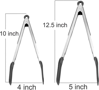 Cooking Tongs 9 Inches and 12 Inches Stainless Steel Kitchen Silicone Serving Tong Heat Resistant Meat Turner Spatula Tongs with Locking Handle Joint