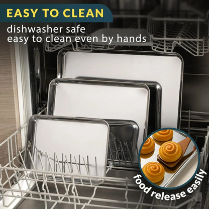 Baker’S Signature Stainless Steel Cookie Sheet Pan, Stainless Steel Baking Sheet Set of 3, Mirror Finish, Non-Stick, Rust Resistant, BPA Free, Dishwasher Safe, 9/12/16 Inch