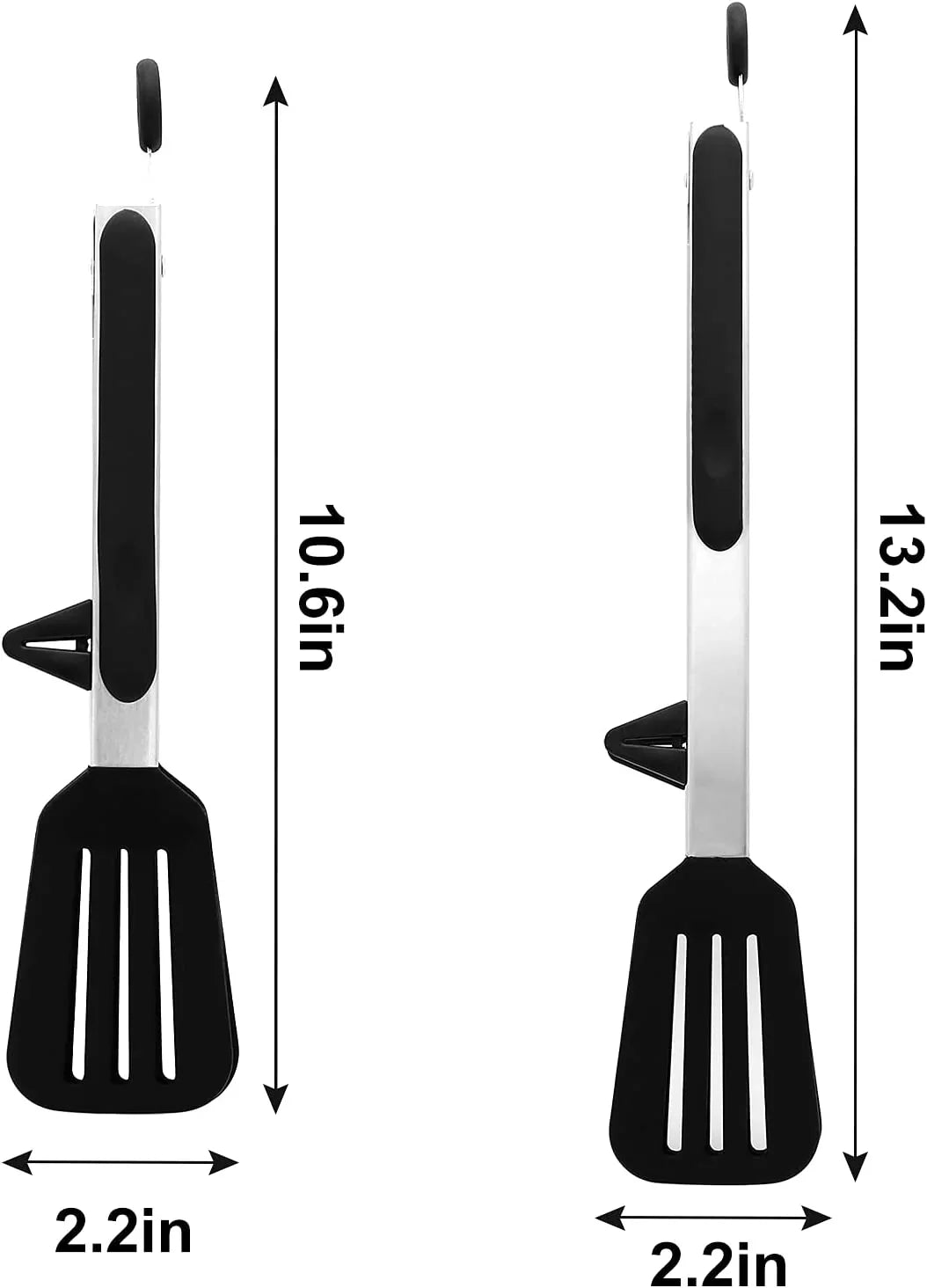 Kitchen Tongs 9 Inches and 12 Inches Fish Spatula Stainless Steel Locking with Silicone Tips Cooking Salad Buffet BBQ Serving Tongs Heat Resistant Meat Turner Spatula Tongs, Black