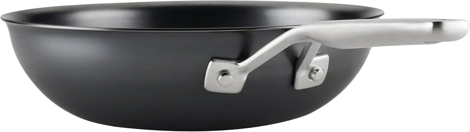 Black non-stick wok with stainless steel handle for everyday cooking