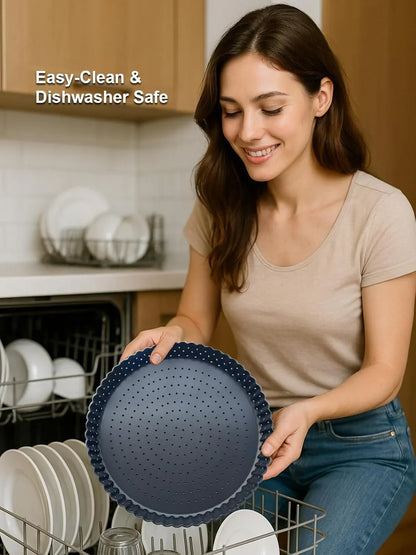 9 Inch Perforated Tart Pan for Crispy Crust W/Cake Server. Removable Bottom, Non-Stick Coating, Rugged Carbon Steel for Tart Quiche Pie Baking. Gift for Christmas Thanksgiving Party