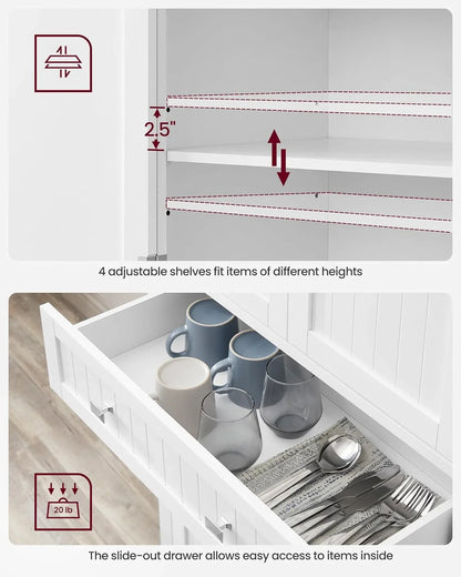 Pantry Cabinet, 71.7-Inch High Freestanding Tall Cupboard Storage Cabinet with a Drawer, 2 Cabinets, 4 Adjustable Shelves, 6 Door Shelves, for Living Room, Kitchen, White UBBC561P31V2