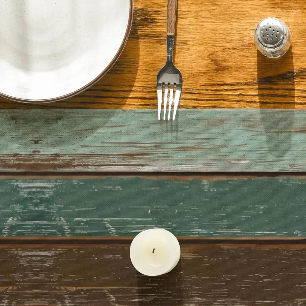 Green Retro Rustic Wood Texture Table Runner, Seasonal Spring Kitchen Dining Table Decoration for Home Party Decor 13X72 Inch
