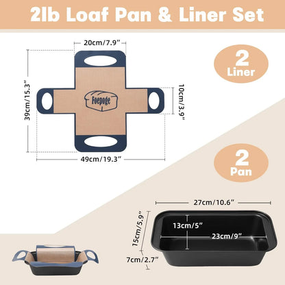 Loaf Pan with Liners Set: 2-Pack Nonstick 9 X 5 Inch Bread Pan and Loaf Liners for Homemade Oven Baking - Rectangular Baking Tray for Kitchen Home Baker Make Sourdough Banana Sandwich Bread