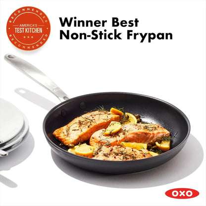 Enhanced 10" Frying Pan Skillet, Pfas-Free Ceramic Nonstick, Durable Hard Anodized Cookware, Scratch Resistant, Stainless Steel Handle, Good Grips, Dishwasher Safe, Oven Safe, Black