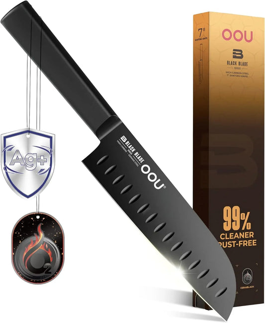 ® Black Blade 7 Inch Santoku Knife with Agshield™ & Cerablack™ Technology, Rust-Resistant & Easy-Clean Finish, Japanese Style Hollow Edge for Dicing & Mincing