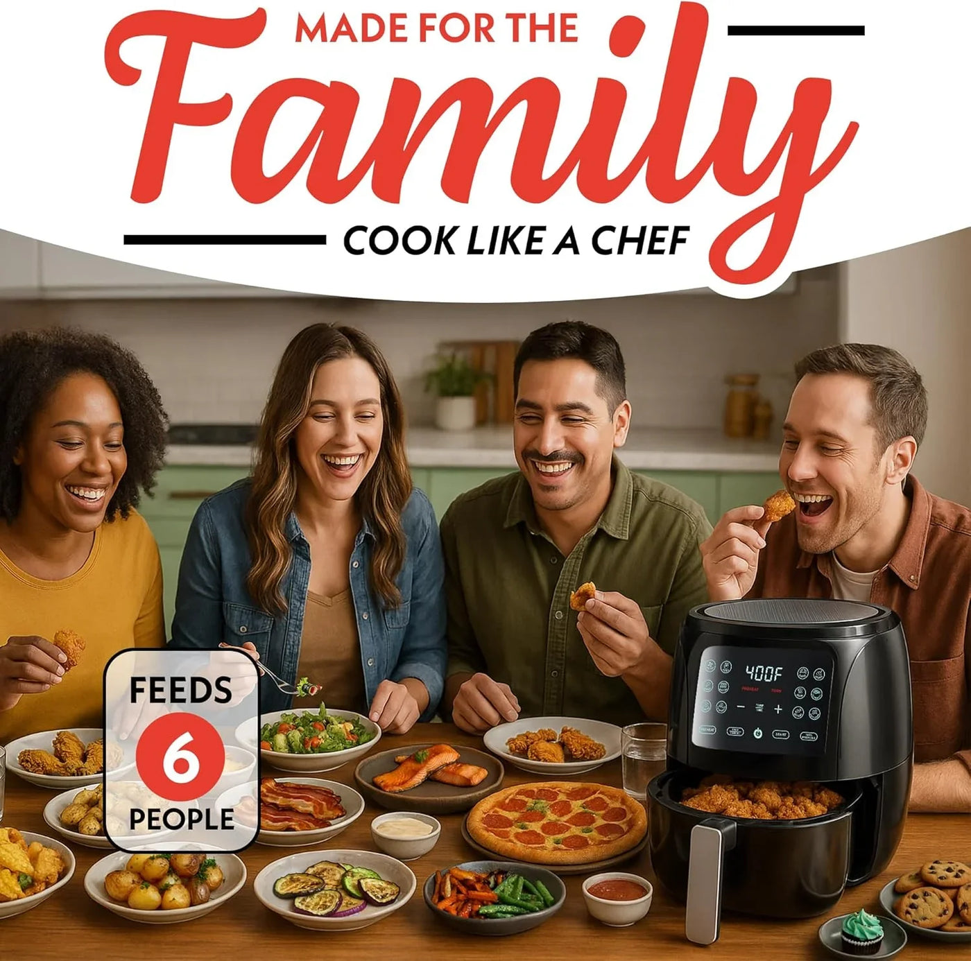 Air Fryer - 6 Qt Large Capacity, Fryforce 360º, Digital Display with 12 Presets, Roast, Bake, Broil, Dehydrate, Dishwasher Safe Accessories, Black