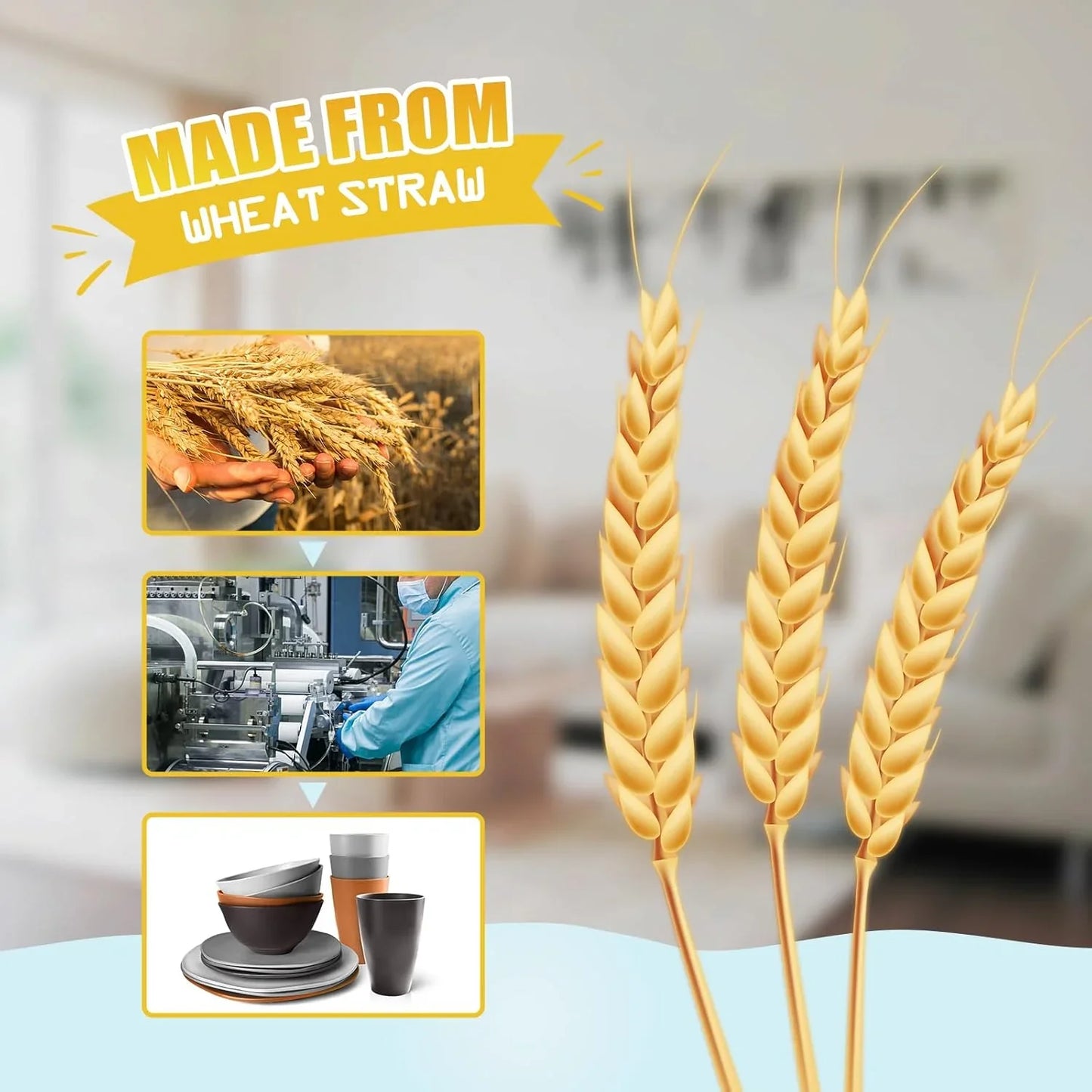 32-Piece Kitchen Plastic Wheat Straw Dinnerware Set, Service for 8, Dinner Plates, Dessert Plate, Cereal Bowls, Cups, Unbreakable Plastic Outdoor Camping Dishes, Smoky Brown