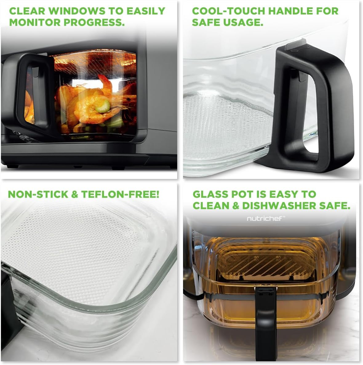 5.8 Quart Air Fryer | 8-1 Preset Cook Modes | Transparent Fry Bowl for Best Cooking Results | Cook Shrimp, Steak, Fries, Wings, Chicken & More | Precise Temperature Control & Time | Grey