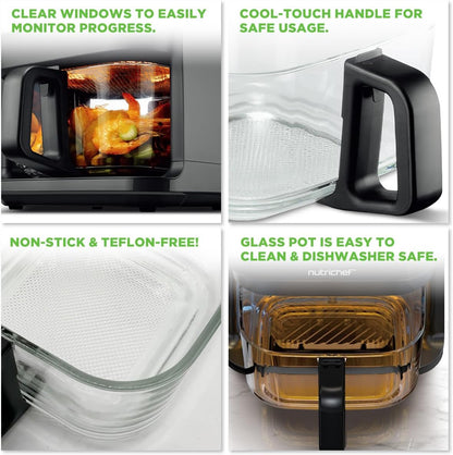 5.8 Quart Air Fryer | 8-1 Preset Cook Modes | Transparent Fry Bowl for Best Cooking Results | Cook Shrimp, Steak, Fries, Wings, Chicken & More | Precise Temperature Control & Time | Grey