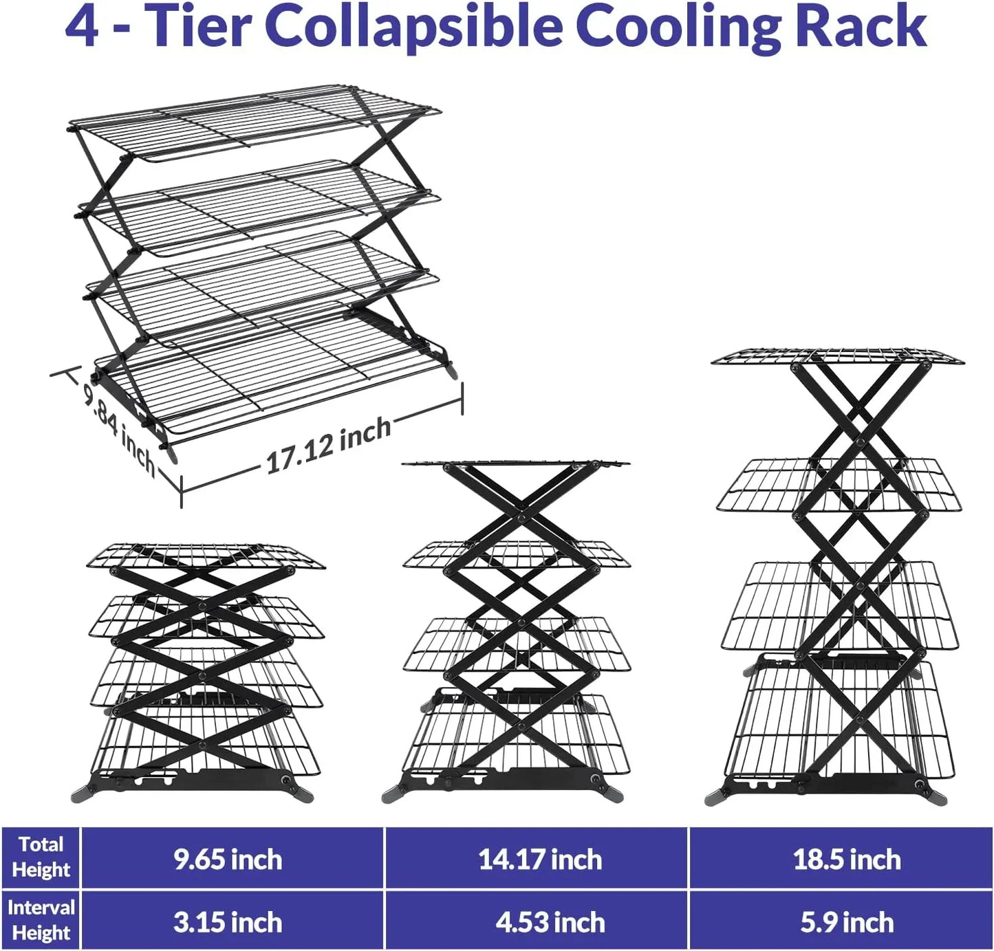 2/3/4-Tier Upgraded Collapsible Cooling Rack with Adjustable 3 Setting Design Stackable Roasting Cooking Drying Wire Cooling Rack for Cookies Baking Gifts for Women