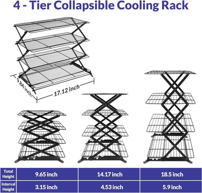 2/3/4-Tier Upgraded Collapsible Cooling Rack with Adjustable 3 Setting Design Stackable Roasting Cooking Drying Wire Cooling Rack for Cookies Baking Gifts for Women