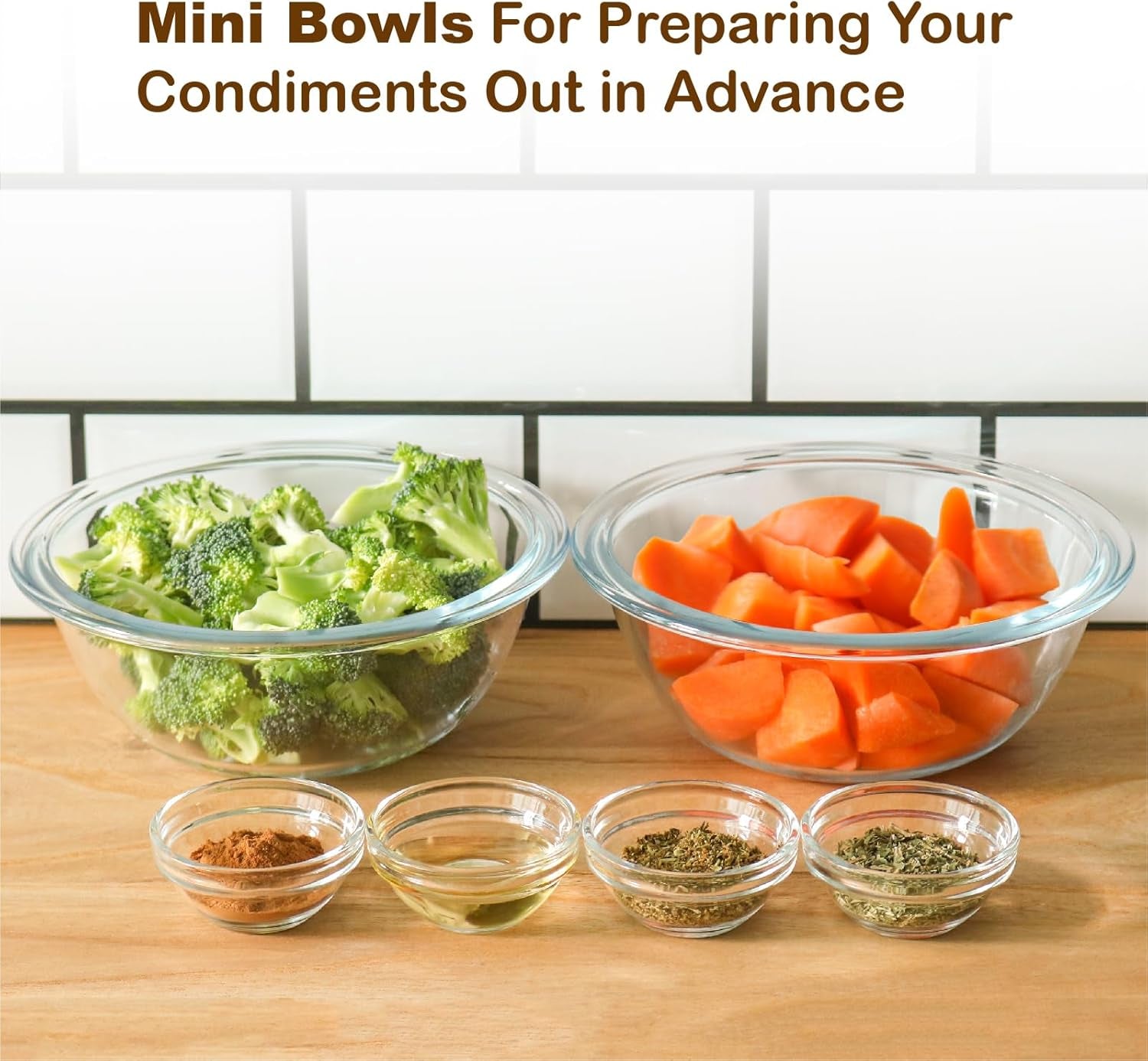 1.5 Oz Clear Glass Bowl, Mini Prep Dish for Salt and Spices, Dishwasher and Microwave Safe, Stackable, Set of 6