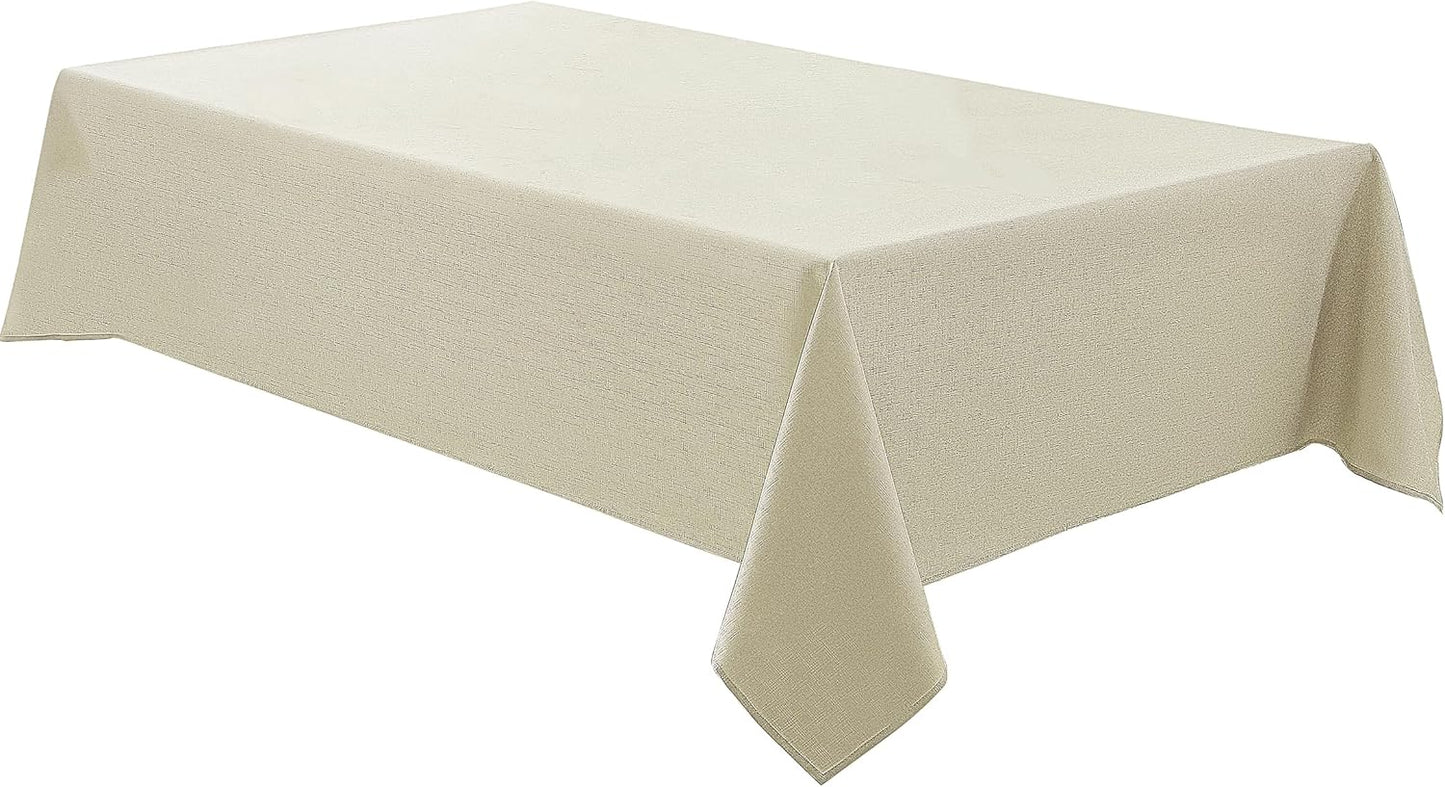 Faux Linen Rectangle Tablecloths 52X70 Inch Beige Waterproof Table Cloths for 4Ft Dining Table Banquets Buffet Parties and Wedding 1 Pack