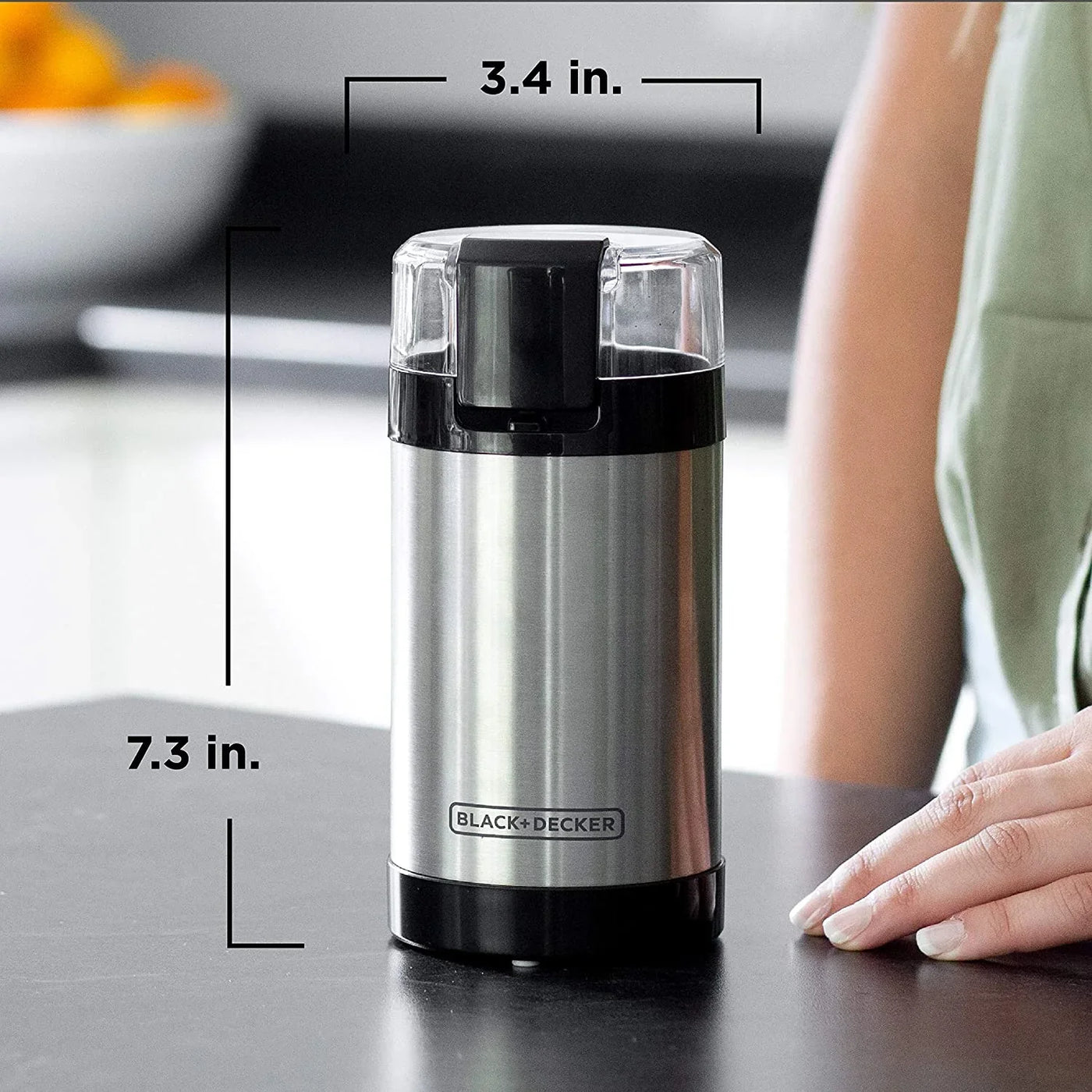 One Touch Coffee Grinder, 2/3 Cup Coffee Bean Capacity, Spice Grinder, One Touch Push-Button Control -150 Watts -Stainless Steel Blades