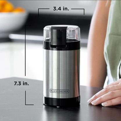 One Touch Coffee Grinder, 2/3 Cup Coffee Bean Capacity, Spice Grinder, One Touch Push-Button Control -150 Watts -Stainless Steel Blades