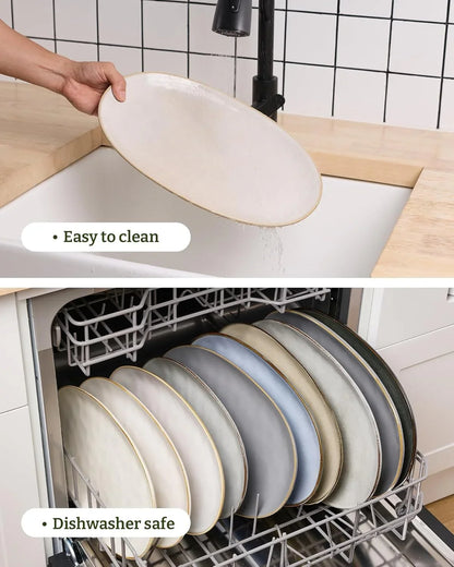 Serving Platter, Oval 15.59/14.3/12.9 Inch Serving Dishes for Entertaining, Serving Bowls, Microwave Safe, Stonware Serving Trays for Party, Turkey, Cheese, Ocean Series, Cappuccino White