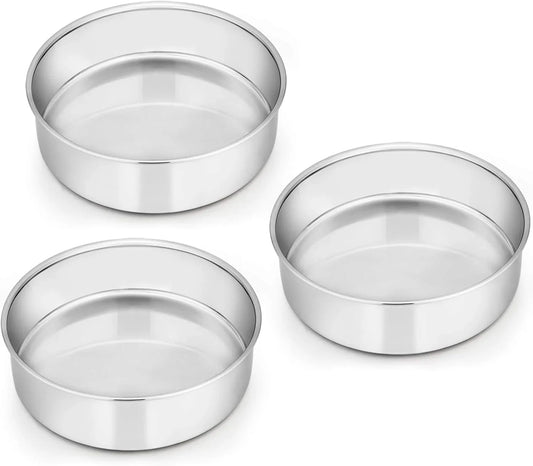 6 Inch Cake Pan Set of 3, Stainless Steel round Smash Cake Baking Pans Tins, Non-Toxic & Healthy, Mirror Finish & Dishwasher Safe