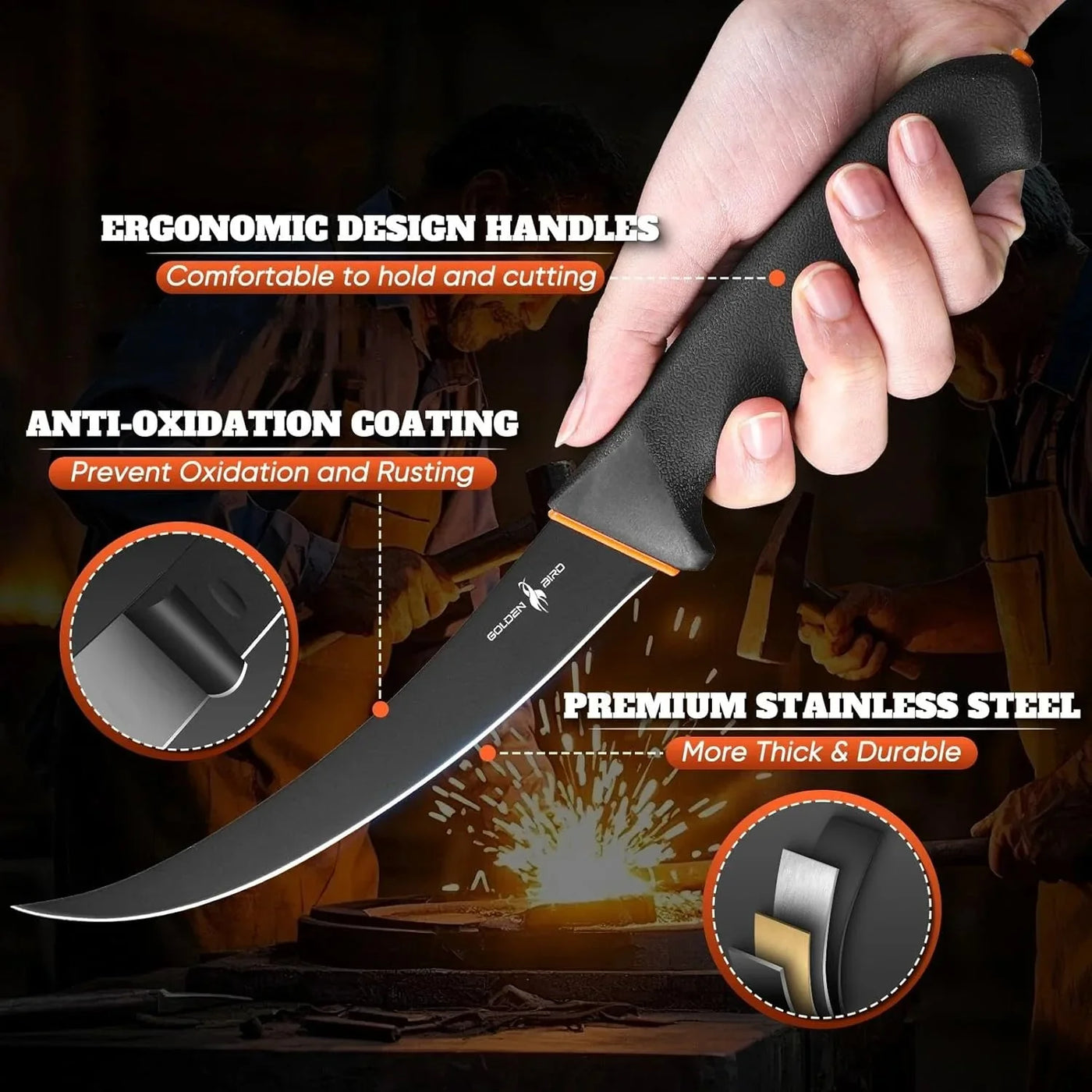 Boning Knife 6 Inch, Meat Trimming Knife with Non-Slip Handle, Flexible Butcher Knives with German Stainless Steel, Gift for Men