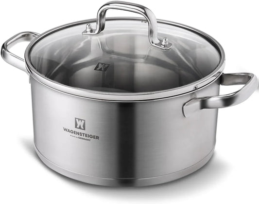 7.27-Quart Dutch Oven, Stainless Steel 3-Layer Construction with Aluminum Core, Tempered Glass Lid, Spacious Stock Pot for Boiling, Stewing, Canning – for All Stovetops (9.84" Diameter)