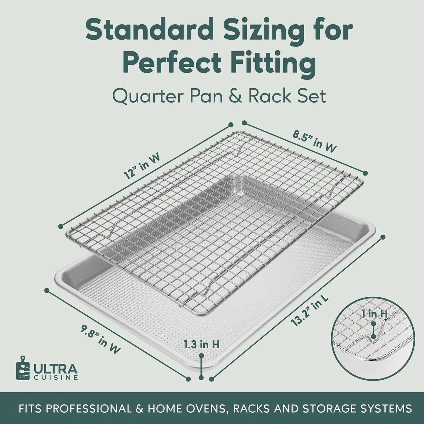 Quarter Sheet Pan with Wire Rack Set - Includes Premium Aluminum Baking Sheet with 100% Stainless Steel Baking Rack, Cookie Cooling Racks with 1/4 Pan Commercial Quality