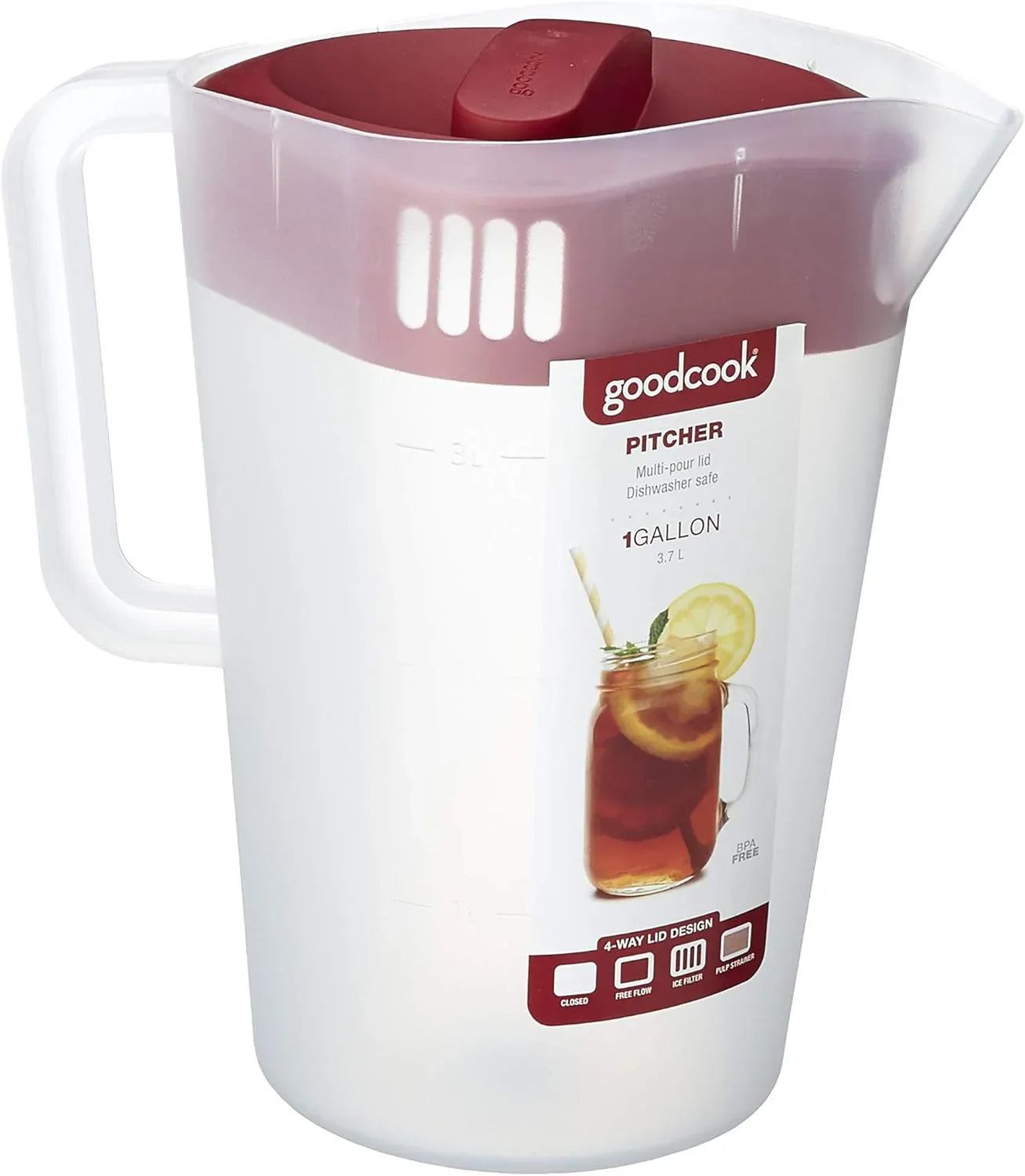 1 Gallon Pitcher with 4 Way Lid, Made without BPA, Clear