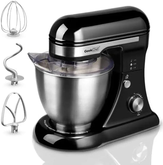 3-IN-1 Electric Stand Mixer,4.8Qt 12 Speeds Tilt-Head Food Mixer with Dough Hook,Whisk & Beater - Large Kitchen Stand Mixers for Baking Bread, Cakes,Perfect Gifts for New Home (Black-12 Speed)
